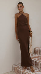 Chiara Linen Maxi Dress - Chocolate