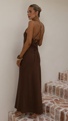 Chiara Linen Maxi Dress - Chocolate