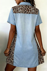 Leopard Print Panel Short Sleeve Dress