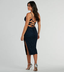 Darcy Lace-Up Glitter Lace Midi Formal Dress