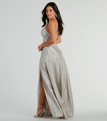 Skyla Glitter Woven Corset A-Line Formal Dress
