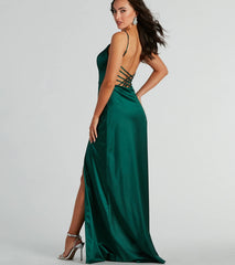Ansley V-Neck Lattice A-Line Satin Formal Dress