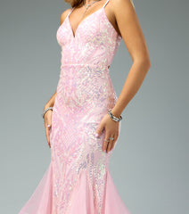 Sylvia Lace-Up Mermaid Tulle Ruffle Sequin Dress