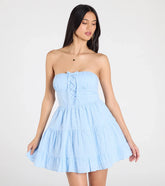 Caught Your Eye Strapless Lace-Up Skater Dress