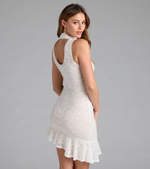 Alluring Beauty Mock Neck Bodycon Lace Short Dress