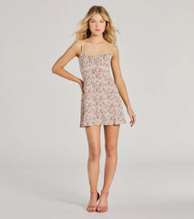 Sweet Side Lace Trim Floral A-Line Mini Dress