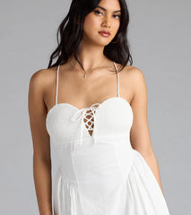 Easy And Breezy Lace-Up Midi Dress With Pockets