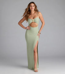 Vacay Mode Buckle Cutout Slit Maxi Dress