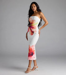 Set For Vacay Tropical Floral Strapless Midi Dress