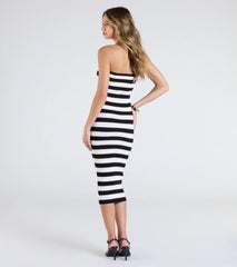 Chic Charm Striped Knit Strapless Midi Dress