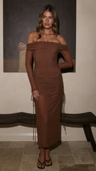Isadora Off Shoulder Maxi Dress - Chocolate