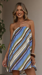 Karina Strapless Mini Dress - Blue/Khaki Stripe
