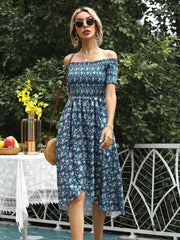 Off Shoulder Floral Slit Dress