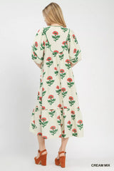 Umgee Floral Print Midi Dress