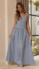 Sanya Maxi Dress - Blue Check