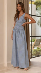 Sanya Maxi Dress - Blue Check