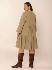 Plus Size Tie Neck Balloon Sleeve Dress