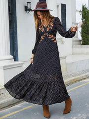 Plus Size Floral Embroidered Polka Dot Maxi Dress