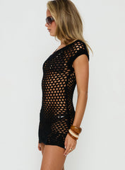 Mikaro Crochet Mini Dress Black
