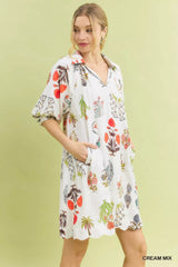 Umgee Floral Encyclopedia Print Mini Dress