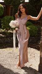 Yasmeen Tie Front Maxi Dress - Dusty Pink