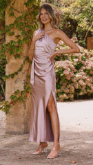 Halle One Shoulder Maxi Dress - Dusty Pink