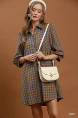 Umgee Plaid Button Down Oversized Shirt Dress