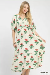 Umgee Floral Print Midi Dress