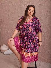 Plus Size Floral Flutter Sleeve Dress