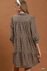 Umgee Plaid Button Down Oversized Shirt Dress