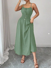 Smocked Spaghetti Strap Midi Dress
