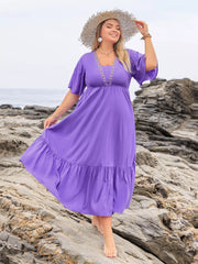 Plus Size Flutter Sleeve Tiered Maxi Dress