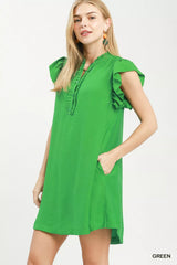 Umgee Ruffle Sleeve Henley Shift Dress