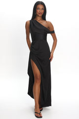 Sensations Off Shoulder Satin Maxi Dress Black