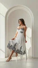 Elara Embroidered Midi Dress