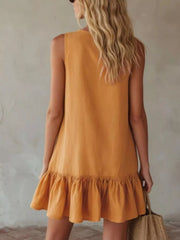 V-Neck Tie Front Ruffle Hem Mini Dress