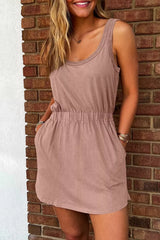 Casual Sleeveless Elastic Waist Pocket Dress