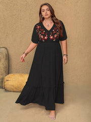 Plus Size Embroidered V-Neck Maxi Dress
