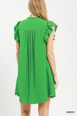 Umgee Ruffle Sleeve Henley Shift Dress