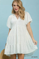 Umgee Jacquard Puff Sleeve Mini Dress