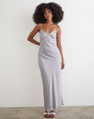 Alenya Maxi Dress in Chiffon Monochrome Silver Grey Polka