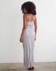 Alenya Maxi Dress in Chiffon Monochrome Silver Grey Polka