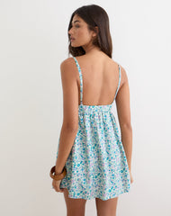 Amibeth Mini Dress in Flower Power Blue