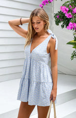 Angel Girl Blue Gingham Floral Mini Dress