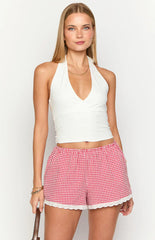 Arnie Red Gingham Broderie Lace Shorts