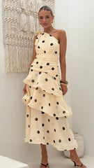 Cassandra Maxi Dress - Cream/Black Polka Dot