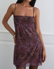 Bublik Mini Dress in Mesh Blurry Floral Burgundy