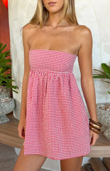 Berrie Red Gingham Strapless Mini Dress