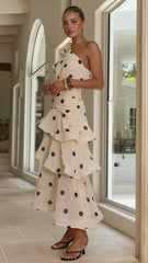 Cassandra Maxi Dress - Cream/Black Polka Dot