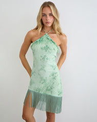 Ceye High Neck Asymmetric Mini Dress in Turquoise